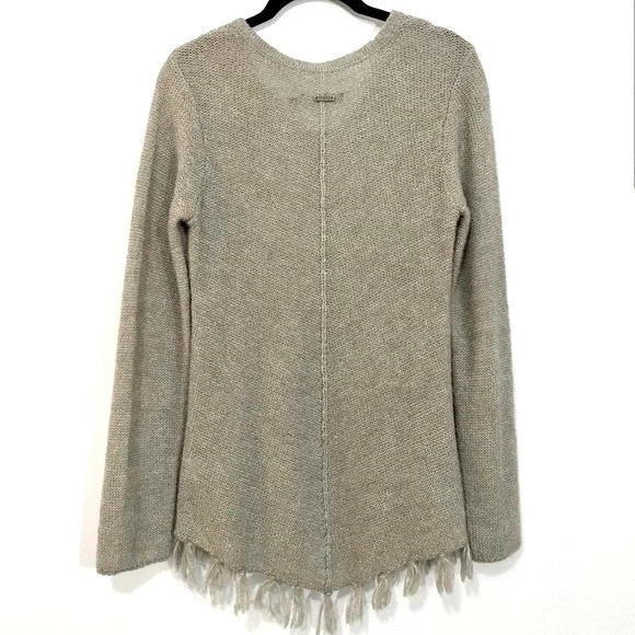 Prana Shelby Gray Cable Knit Fringe Wool Blend Sweater Tie Poncho Soft Small - Picture 4 of 10